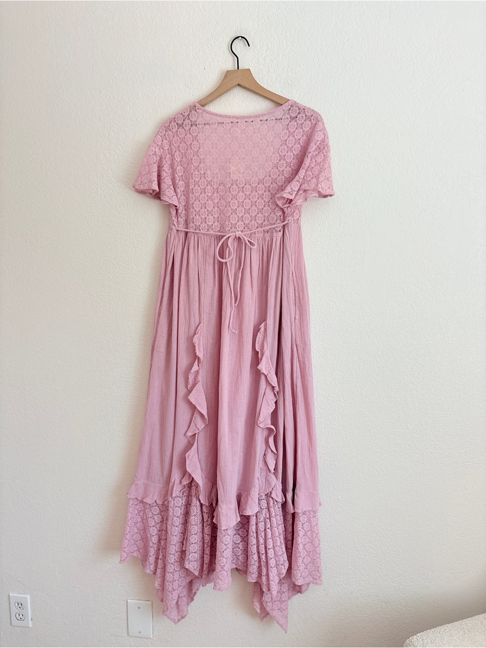 NWT Free People Romance Boho Lace Ruffle Maxi Dress in Dusty Pink (S)