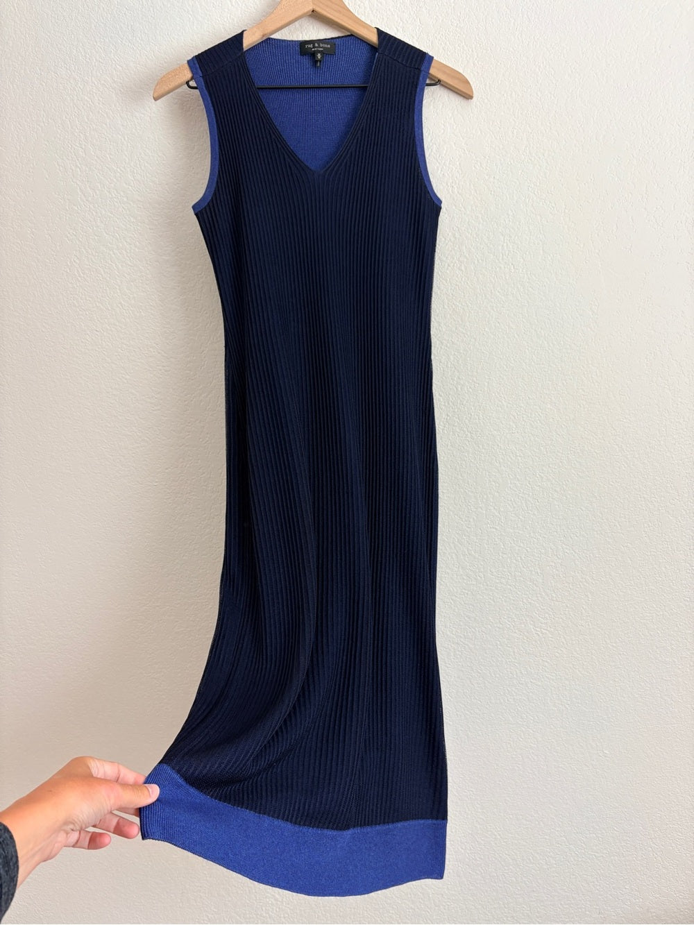 Rag & Bone Cora Ribbed Midi Dress in Navy Blue (M)