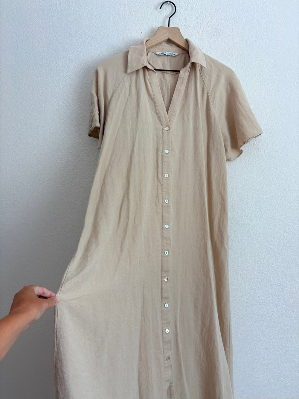 Zara Cream Button-Front Midi Shirt Dress (M)