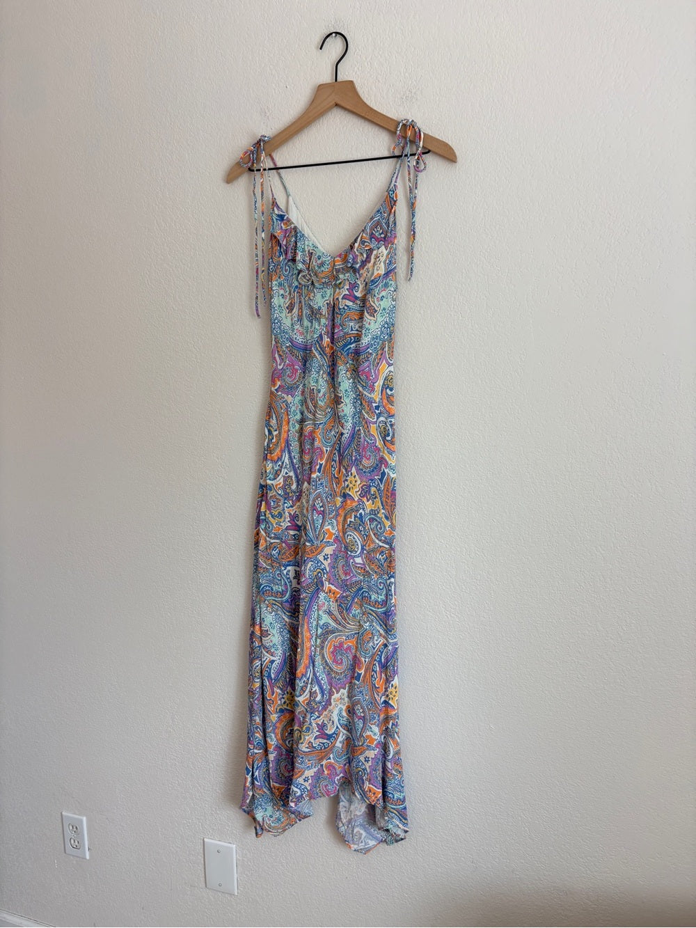 Anthropologie Paisley Boho Colorful Tie Shoulder Midi Dress (S)