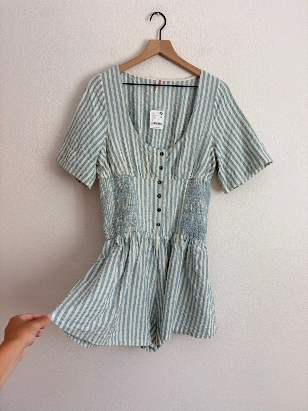 NWT Free People Gingham Willow Button Romper Coastal in Lighthouse Combo Blue (M)