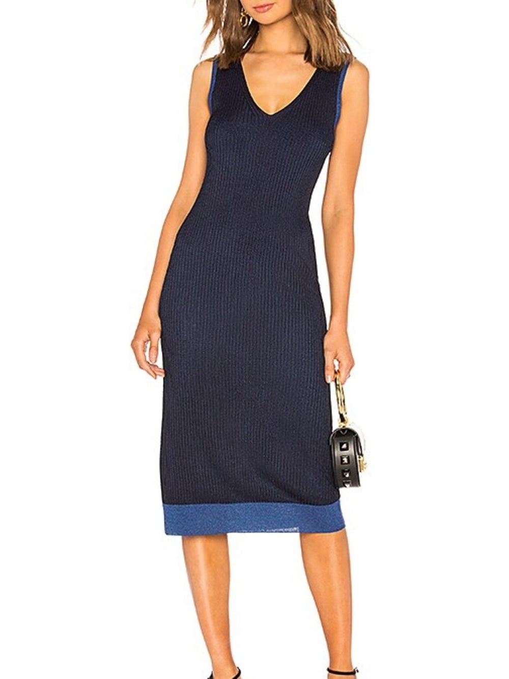 Rag & Bone Cora Ribbed Midi Dress in Navy Blue (M)