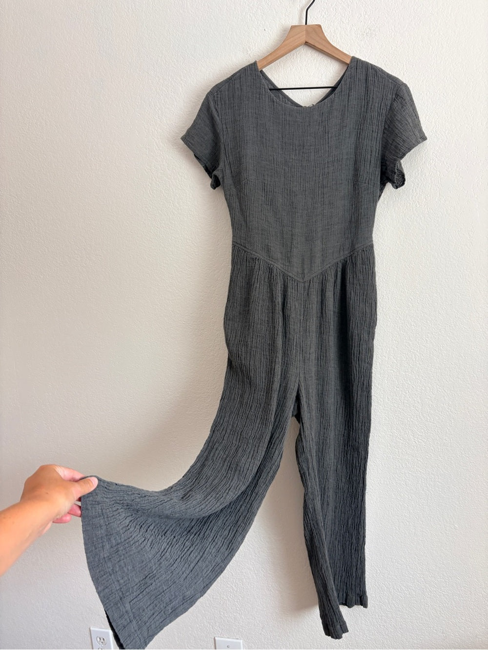 Free People Tierra Jumpsuit Gauzy Wide Leg in Eucalyptus Leaf (M)