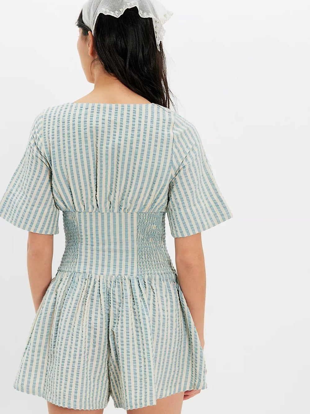NWT Free People Gingham Willow Button Romper Coastal in Lighthouse Combo Blue (M)