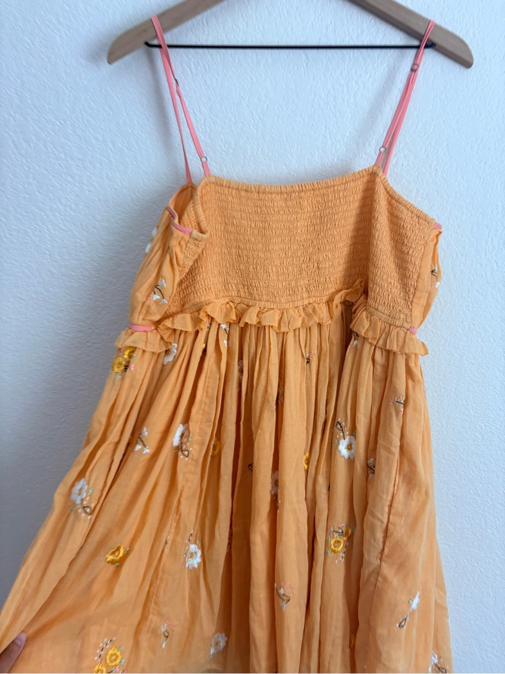 Free People Alana Babydoll Floral Embroidered Orange Mini Sundress (L)