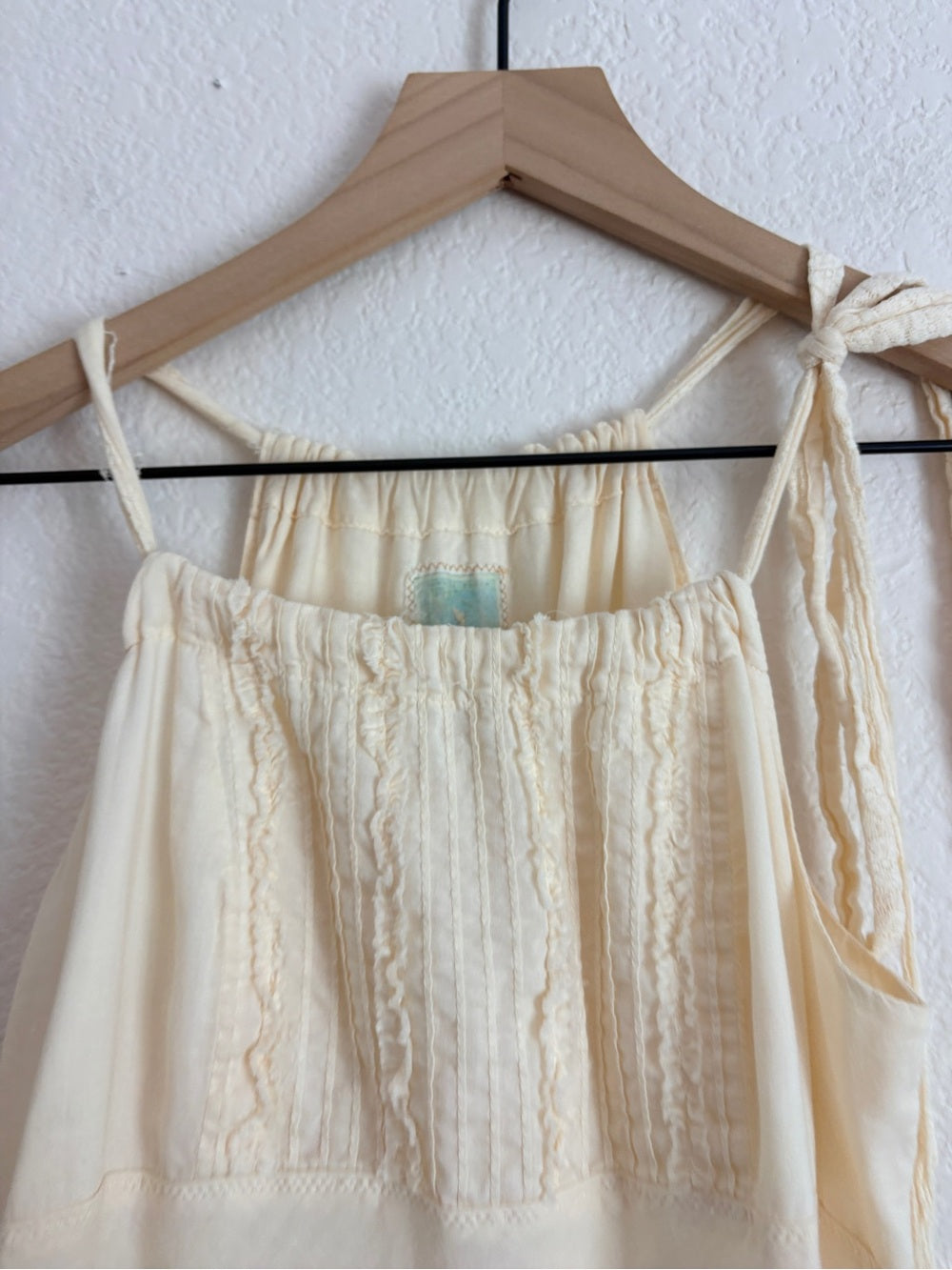 Burning Torch Anthropologie Gauzy Boho in Cream Lace-Trim Halter Sundress (S)