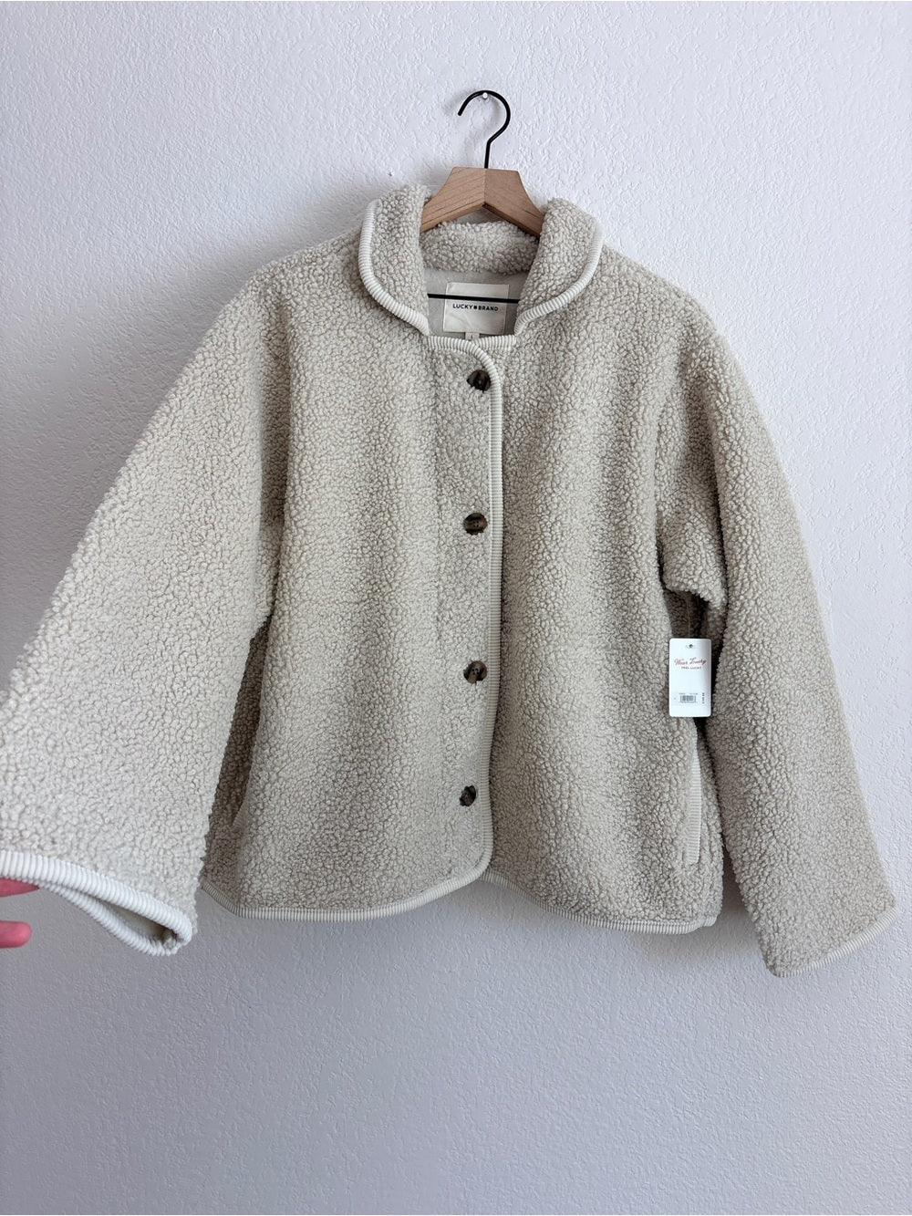Lucky Brand Taupe Sherpa Button-Up Jacket (L)