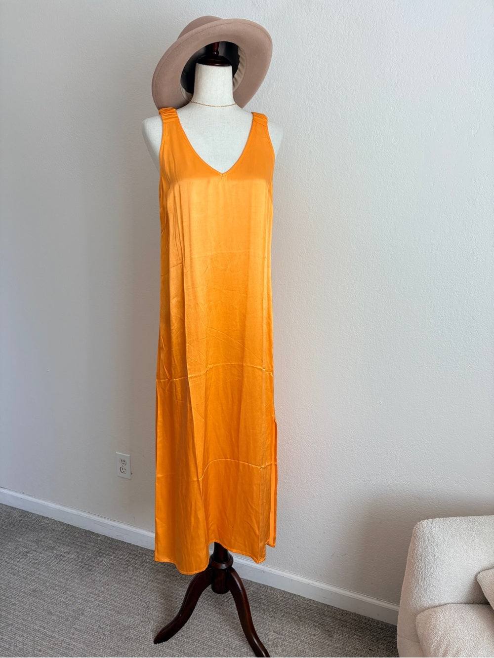 NEW Nation LTD Satin Slip Maxi Dress - Orange (L)