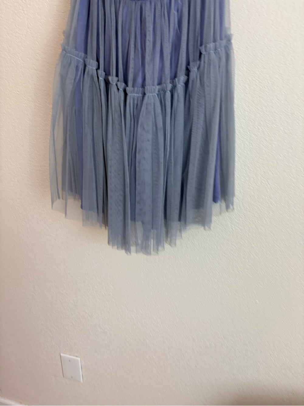 Free People Theo Puff Strapless Light Blue Tulle Mini Dress (M)