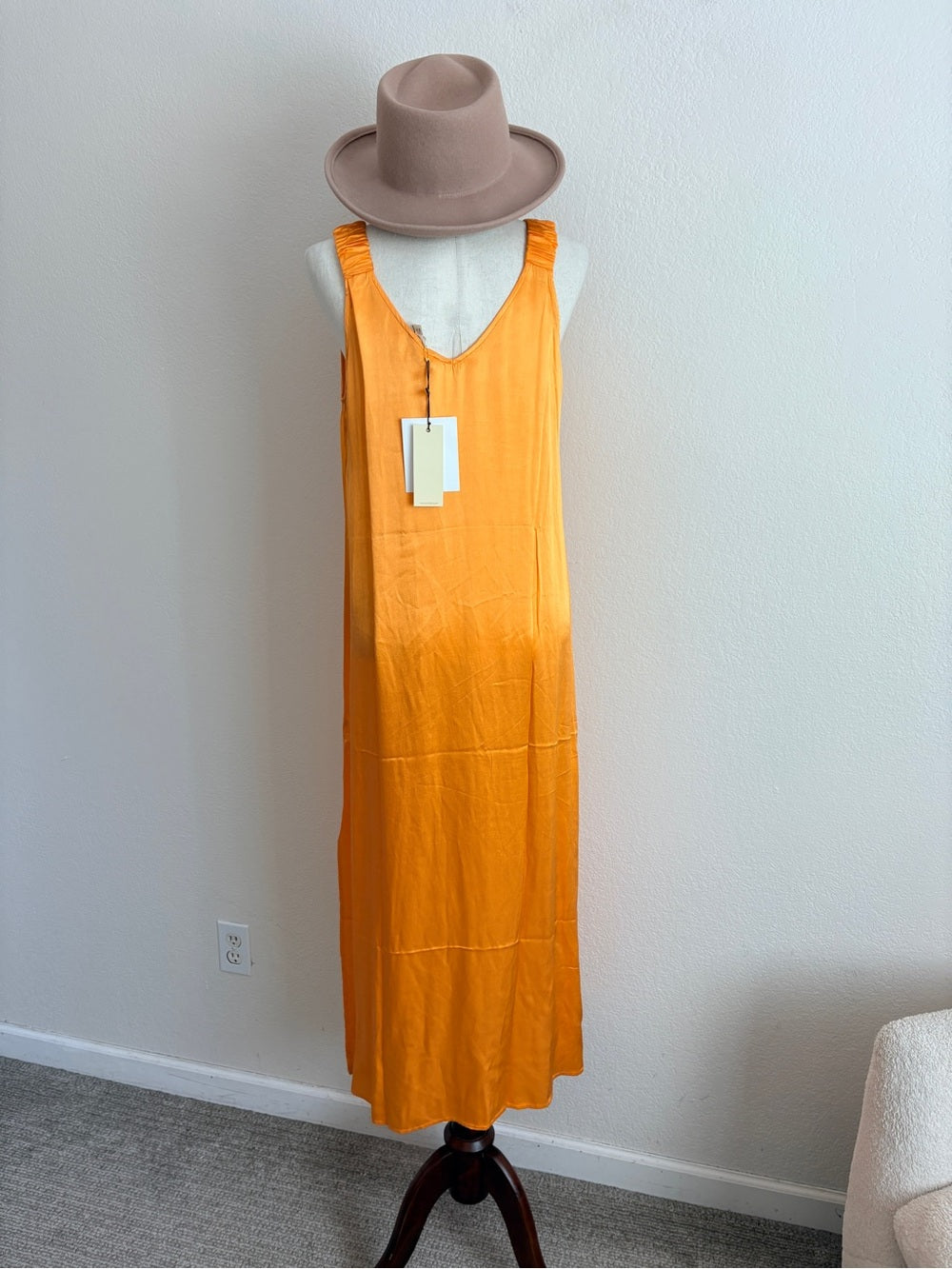 NEW Nation LTD Satin Slip Maxi Dress - Orange (L)