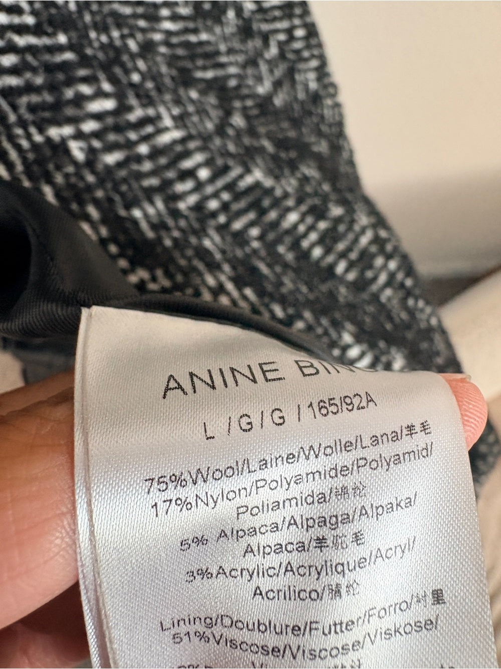 NWT Anine Bing Quinn Wool Long Herringbone Tweed Coat in Black and White (L)