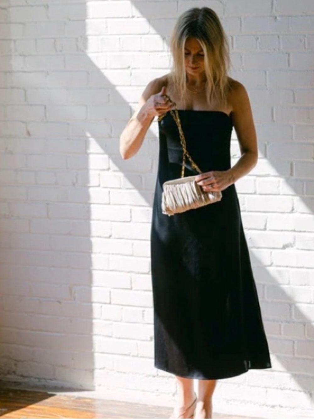 NWT Anine Bing Silk Black Megan Strapless Dress LBD Little Black Dress (L)