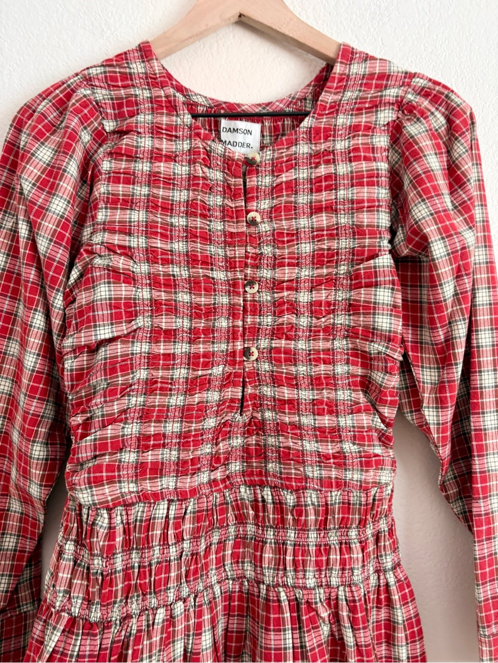 NWT Damson Madder Sienna Smocked Plaid Midi Dress (4)