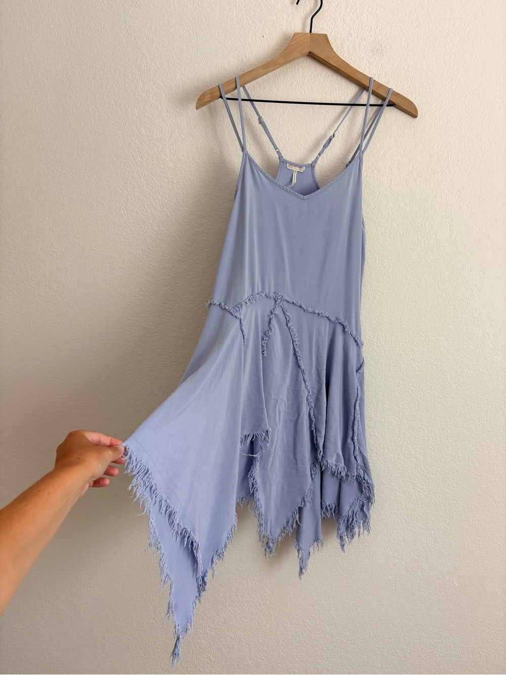 Free People Tattered Up Slip Light Lavender Blue Fringe Dress (XS)