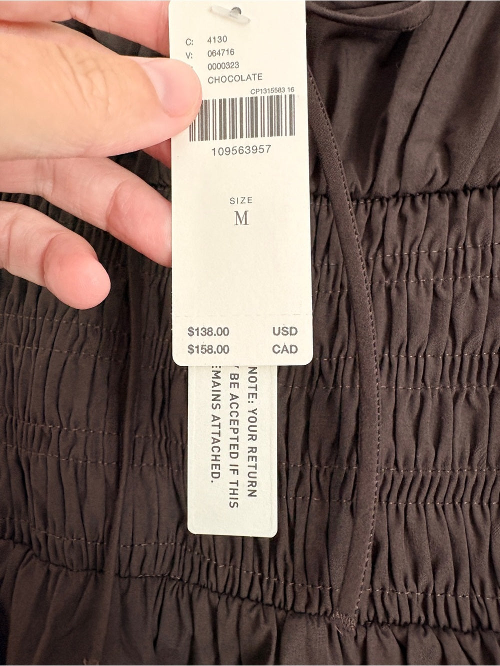 NWT By Anthropologie Cotton Smocked Mini Dress in Chocolate Brown (M)