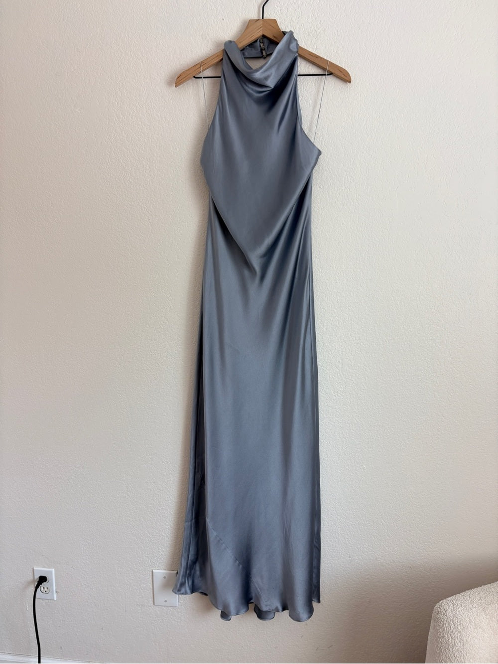 NWT Anine Bing Eliana Silk Halterneck Dress in Pastel Blue (L)