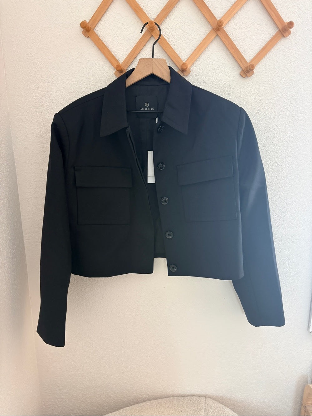 NWT Anine Bing Dayton Cropped Black Jacket (L)