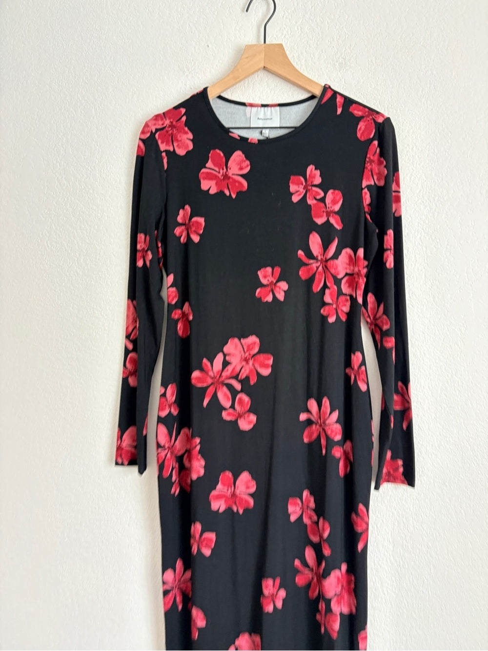 Reformation Black Maxi Dress with Red Floral Print (L)