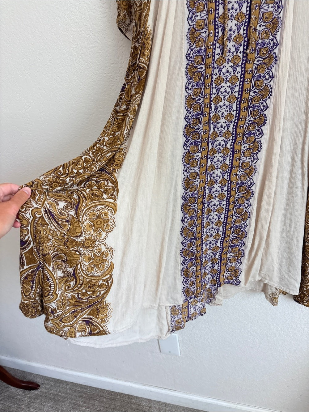 Free People Azalea Bohemian Cream Maxi Dress with Gold Paisley Trim (S)