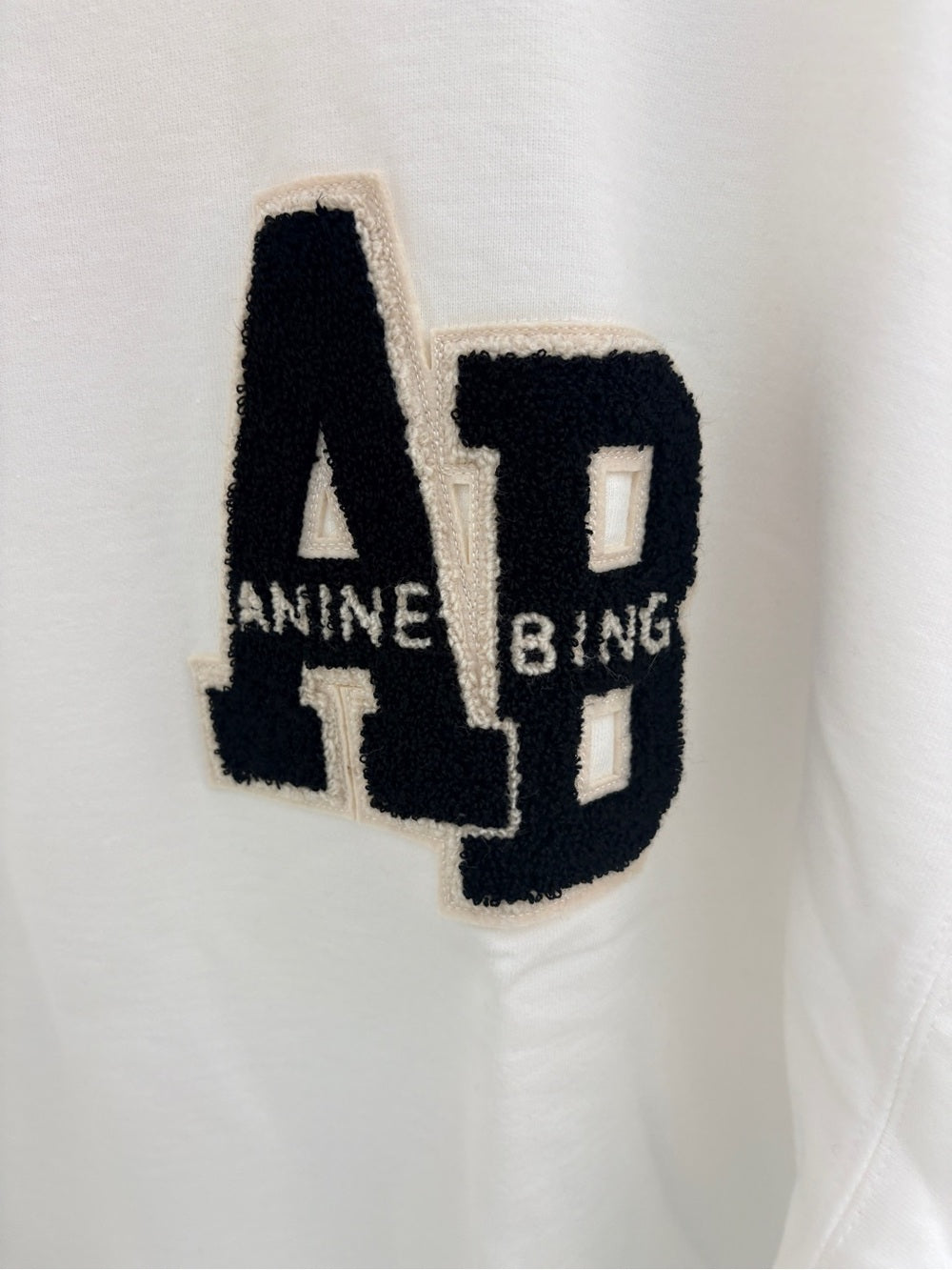 NWT Anine Bing Miles Oversized White Logo Patch Crewneck Sweatshirt (L)