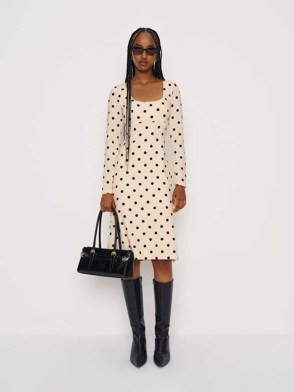 NWT Reformation Davi Knit Dress in Sundae Dot (M)(