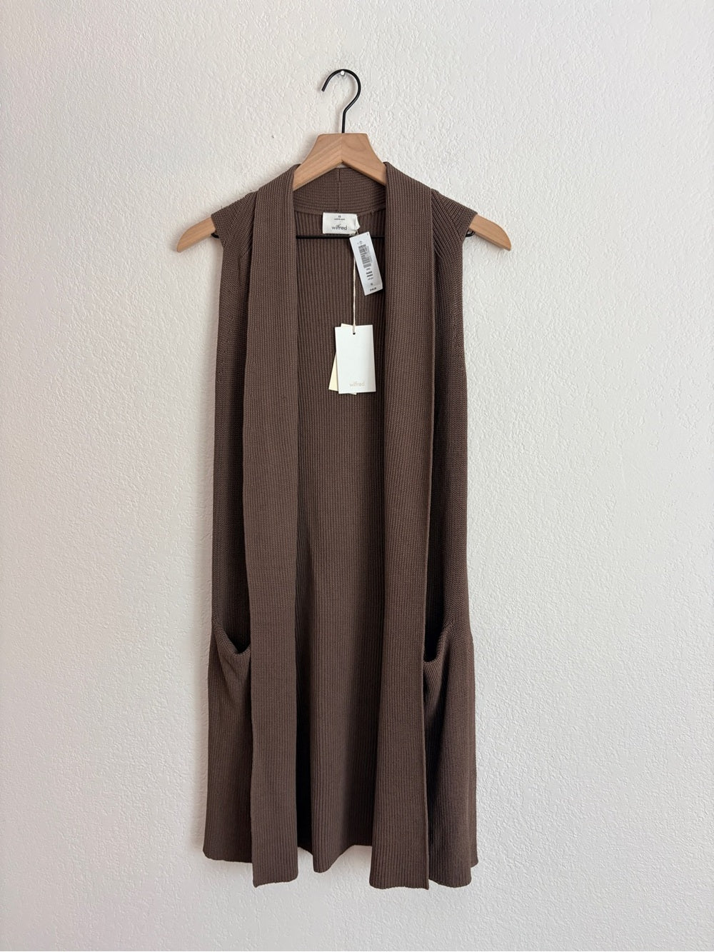 NWT Wilfred Dunkirk Sweater Sleeveless Ribbed Long Vest Chocolate Brown (XS)