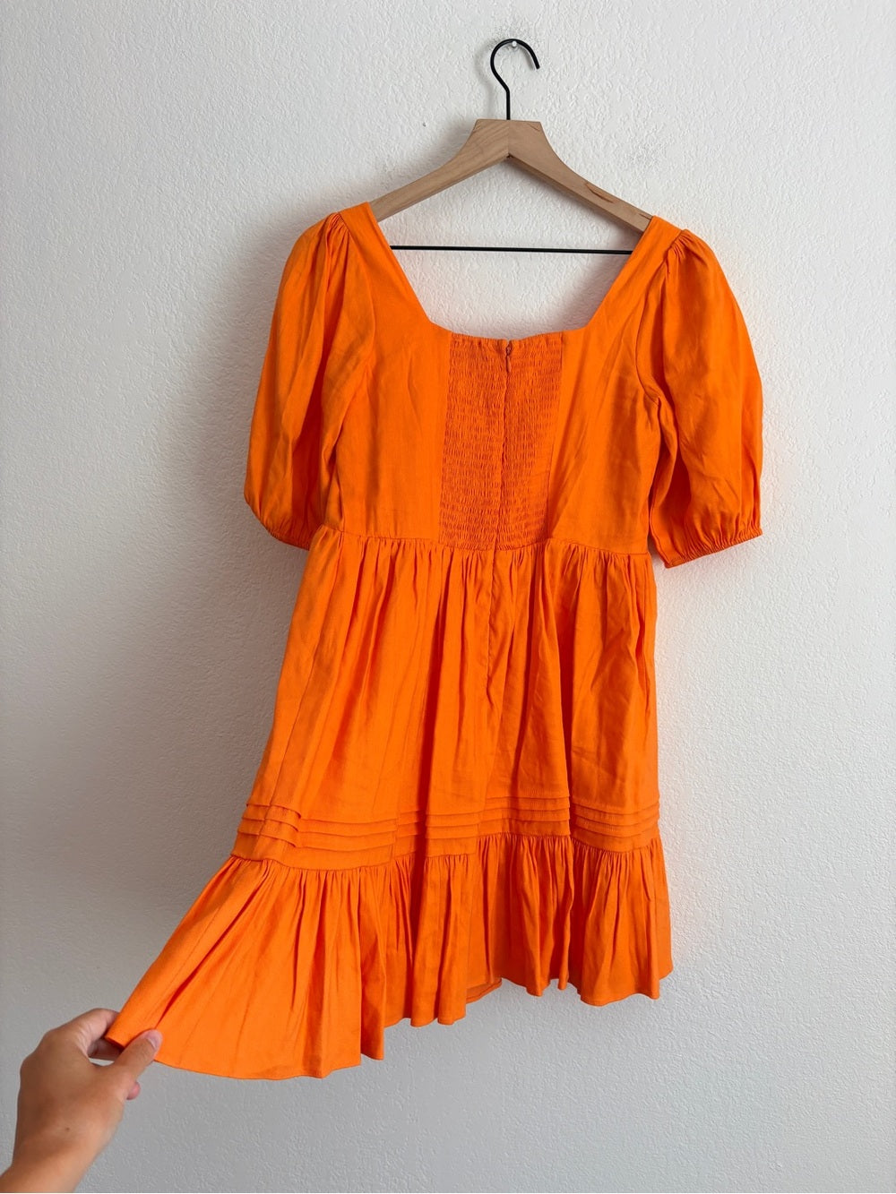 Gianni Bini Linen Orange Puff Sleeve Mini Dress Summer Dress (4)