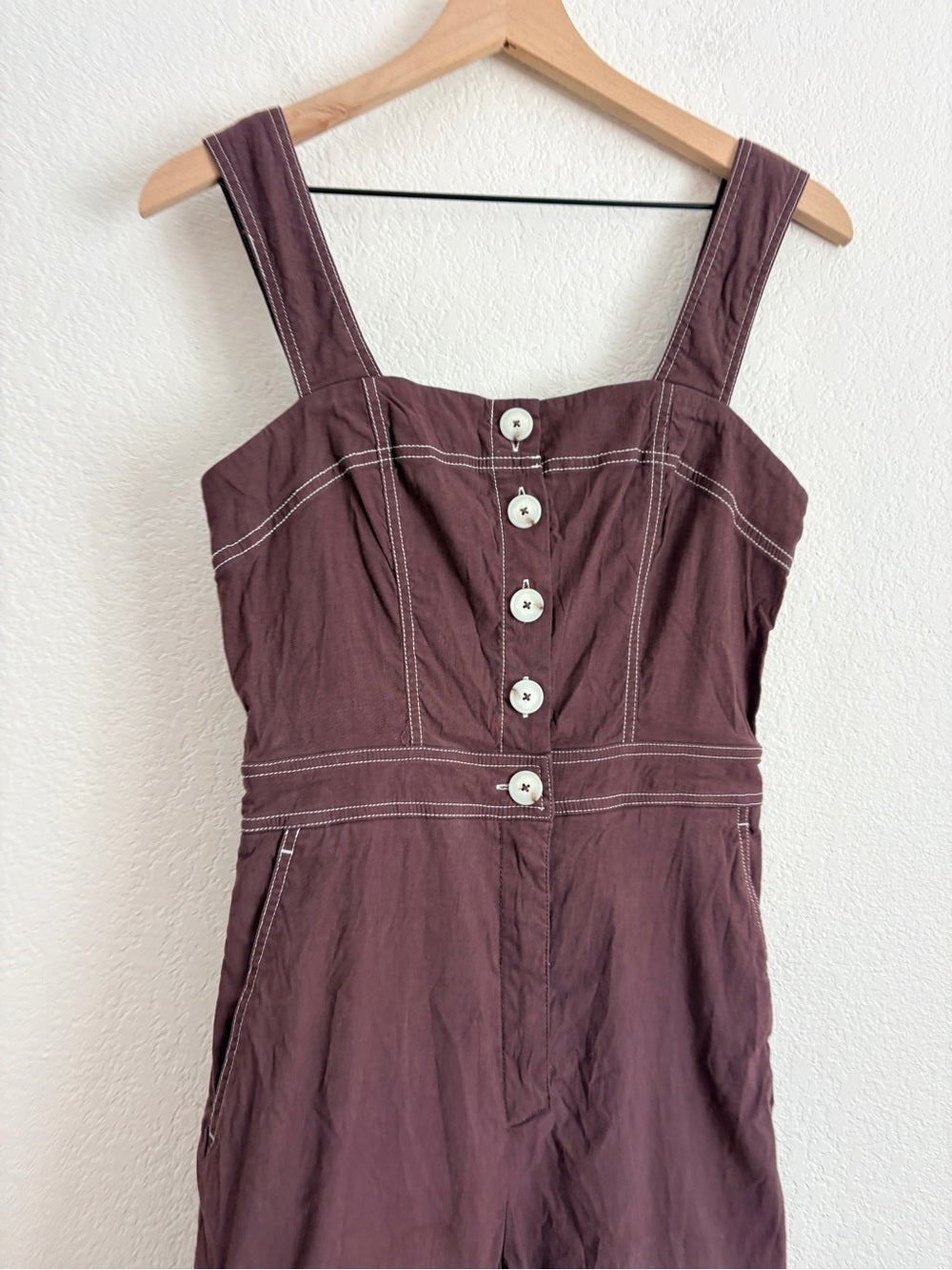 Anthropologie Maeve The Colette The Portside Button-Front Jumpsuit Chocolate (8)