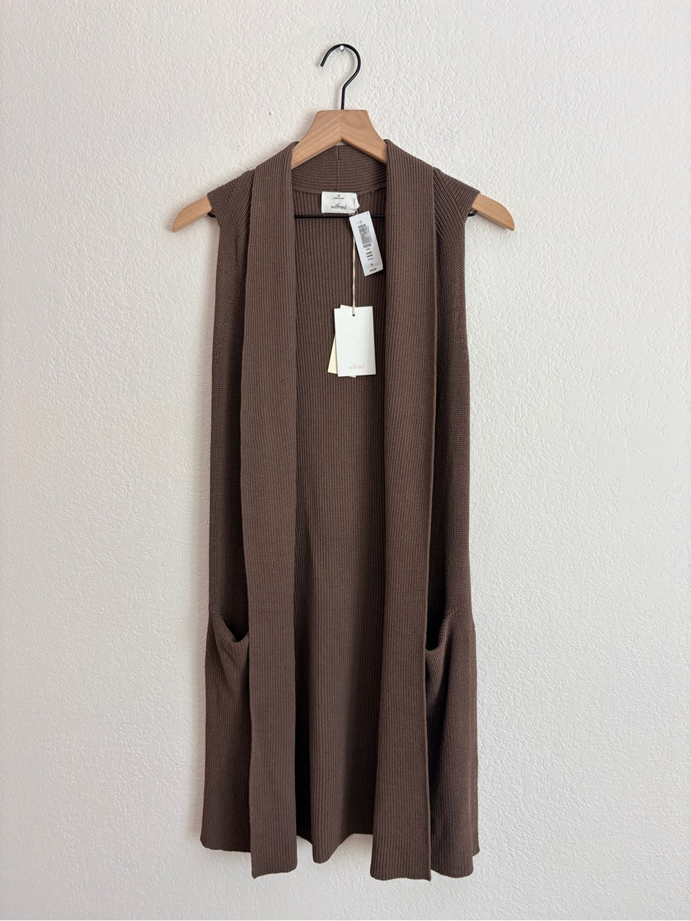 NWT Wilfred Dunkirk Sweater Sleeveless Ribbed Long Vest Chocolate Brown (XS)