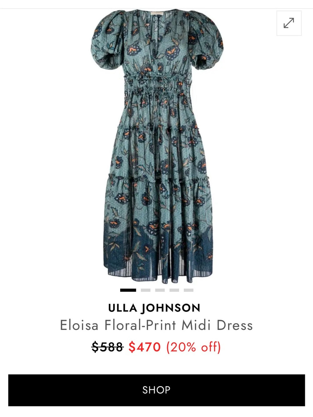 Ulla Johnson Katerina Puff-Sleeve Printed Midi Dress (M)