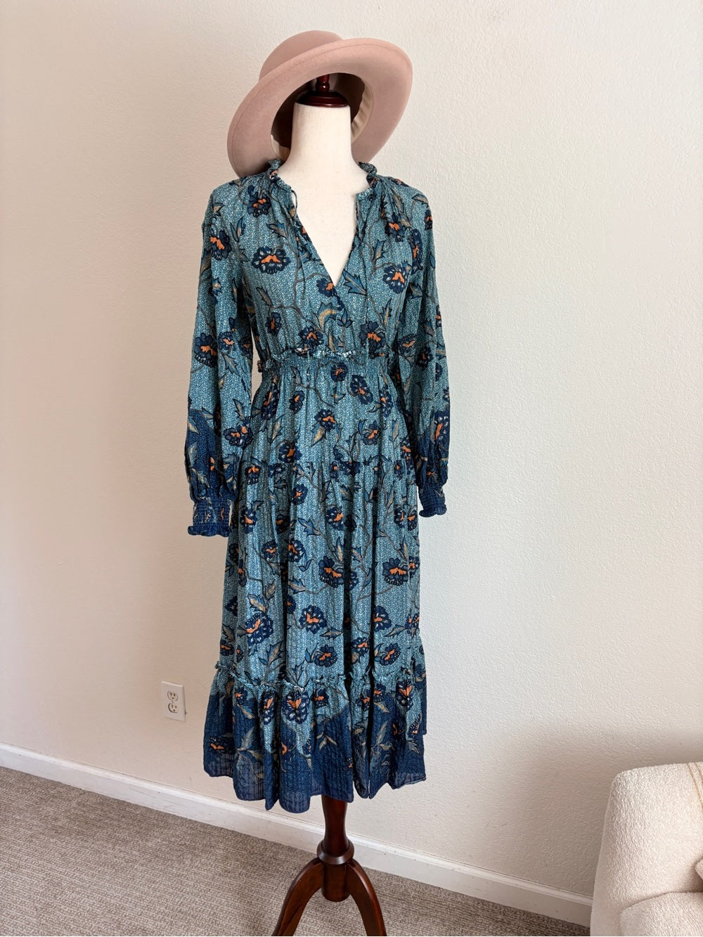Ulla Johnson Katerina Puff-Sleeve Printed Midi Dress (M)