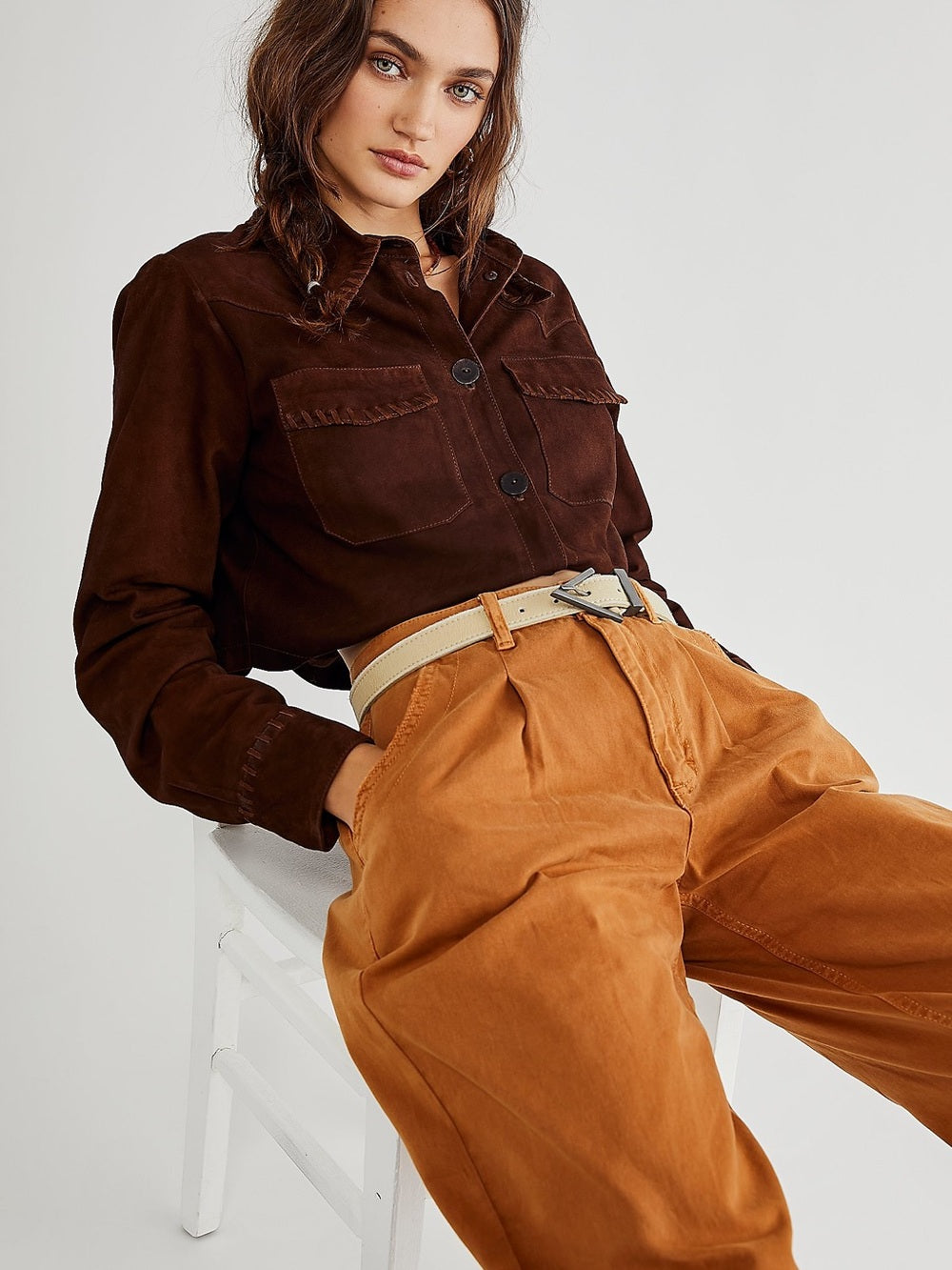 Free People x Brenda Knight Suede Lambskin Chocolate Brown Cropped Jacket (M)