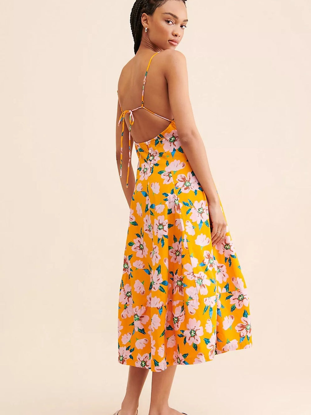 Free People Finer Things Printed Summer Floral Tie-Back Sundress (S)