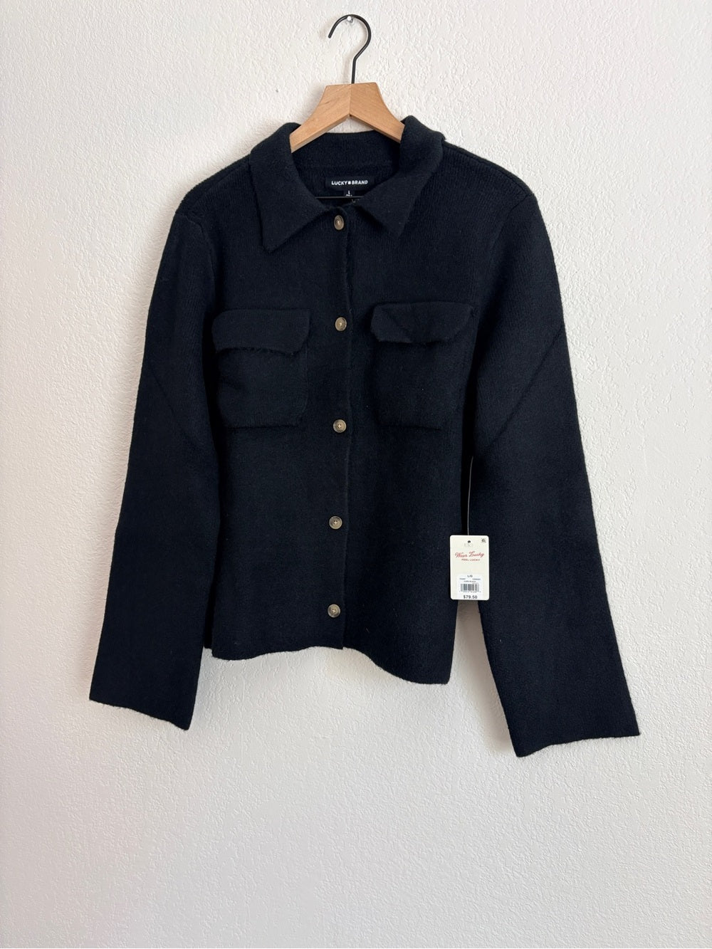 NWT Lucky Brand Black Shacket Light Jacket Sweater (L)