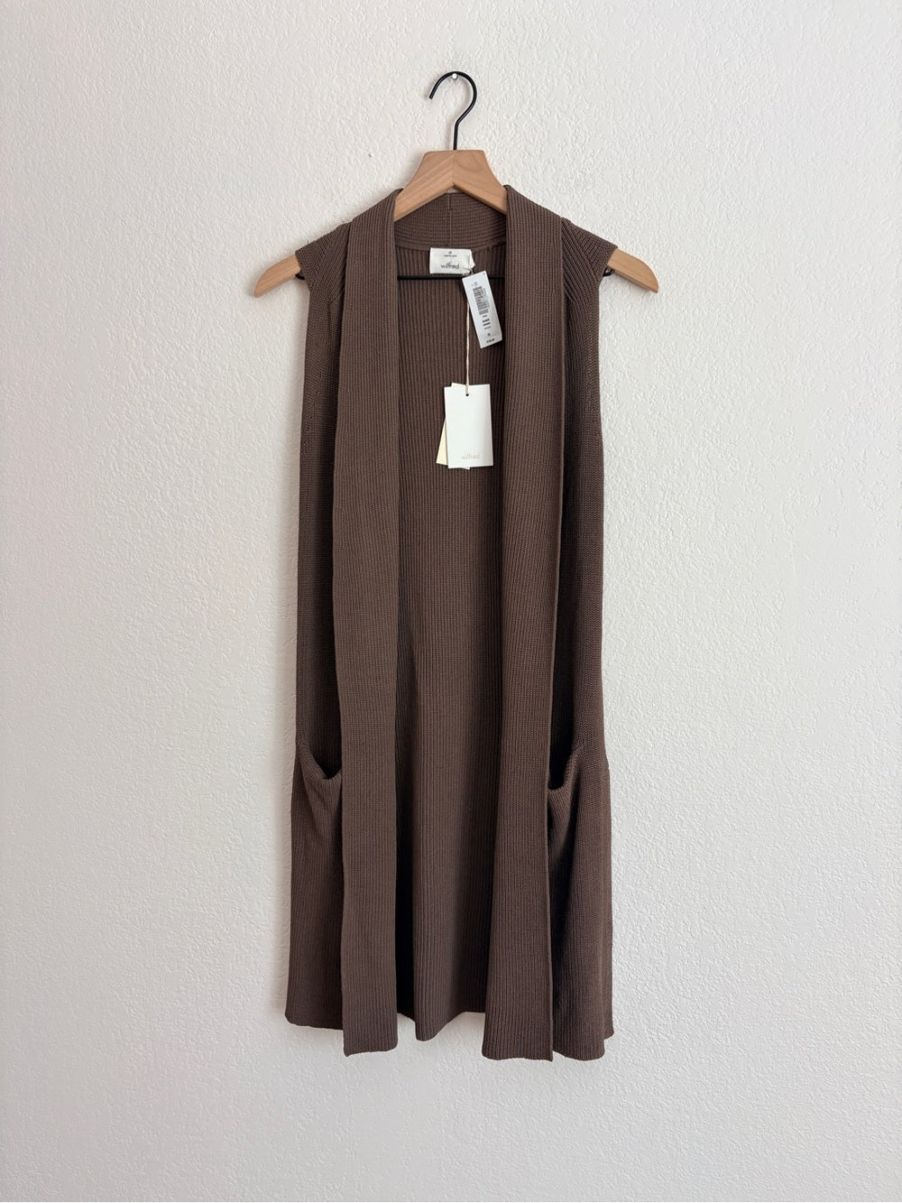 NWT Wilfred Dunkirk Sweater Sleeveless Ribbed Long Vest Chocolate Brown (XS)