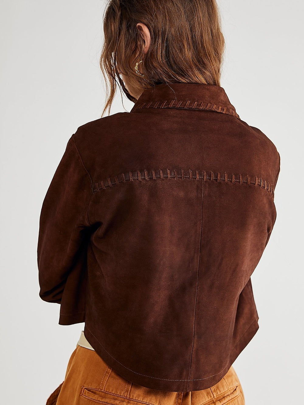 Free People x Brenda Knight Suede Lambskin Chocolate Brown Cropped Jacket (M)