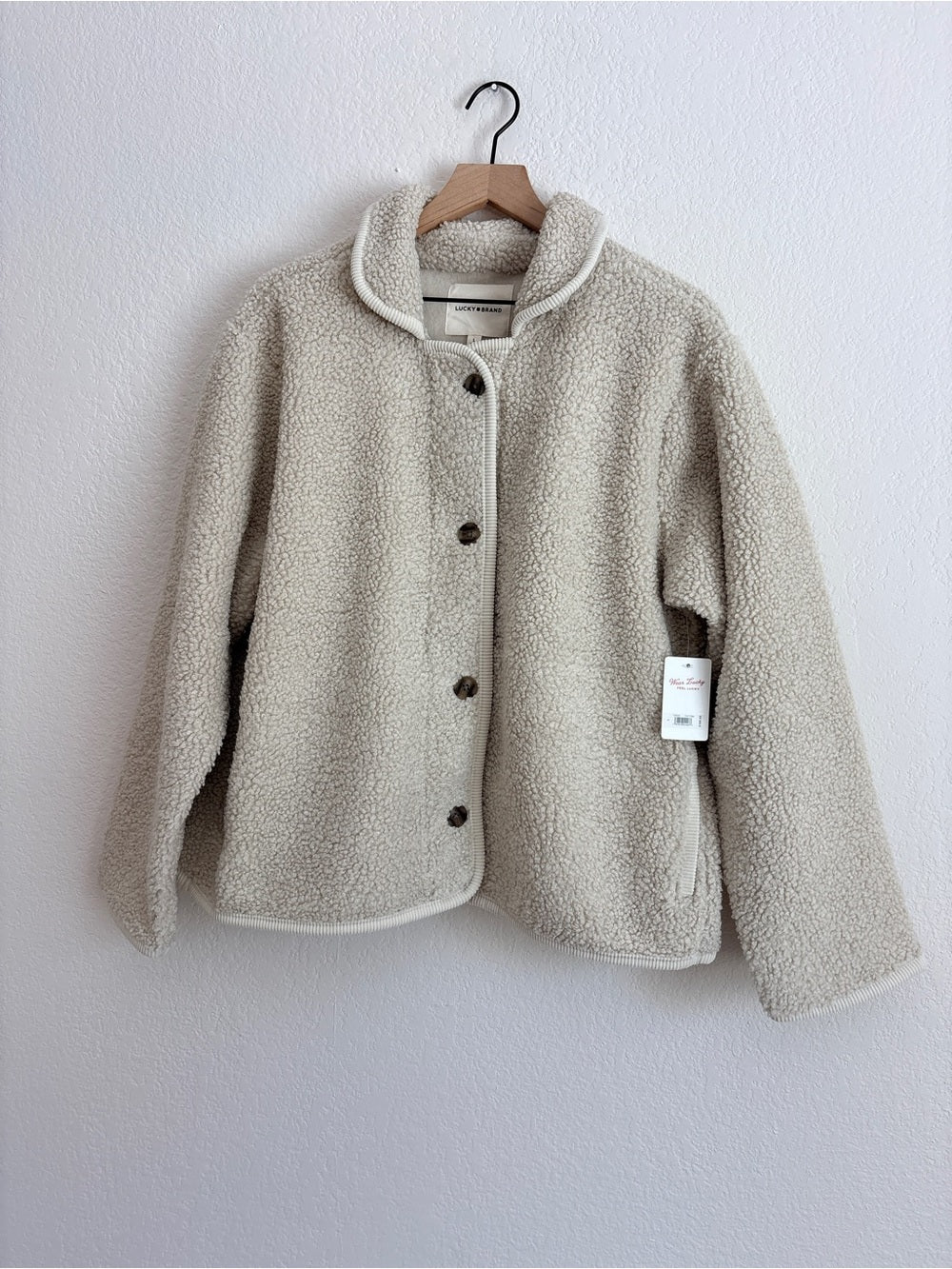 Lucky Brand Taupe Sherpa Button-Up Jacket (L)