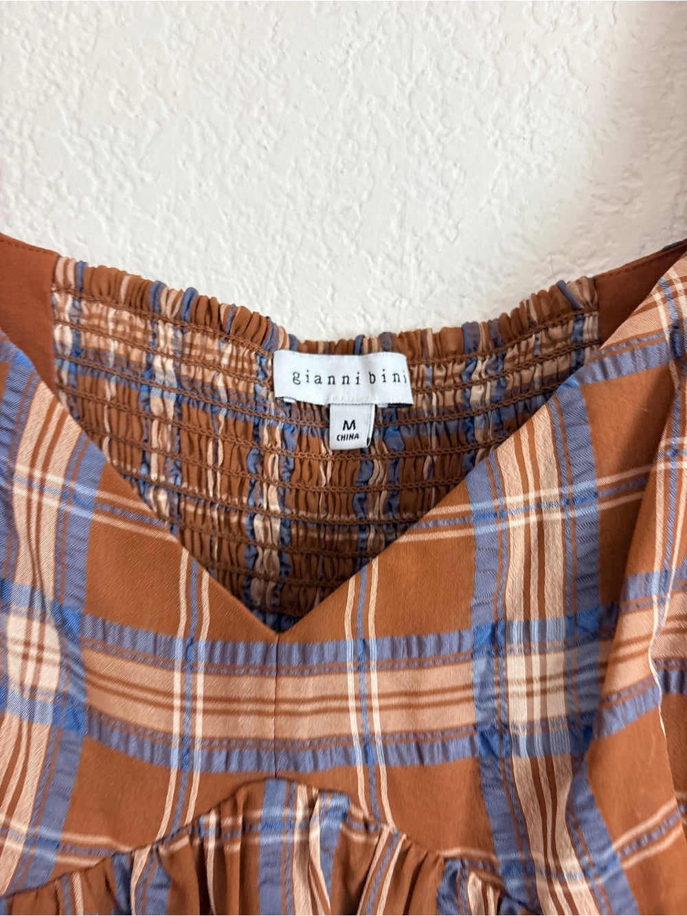 Gianni Bini Fall Plaid Puff-Sleeve Tiered Mini Dress Brown (M)