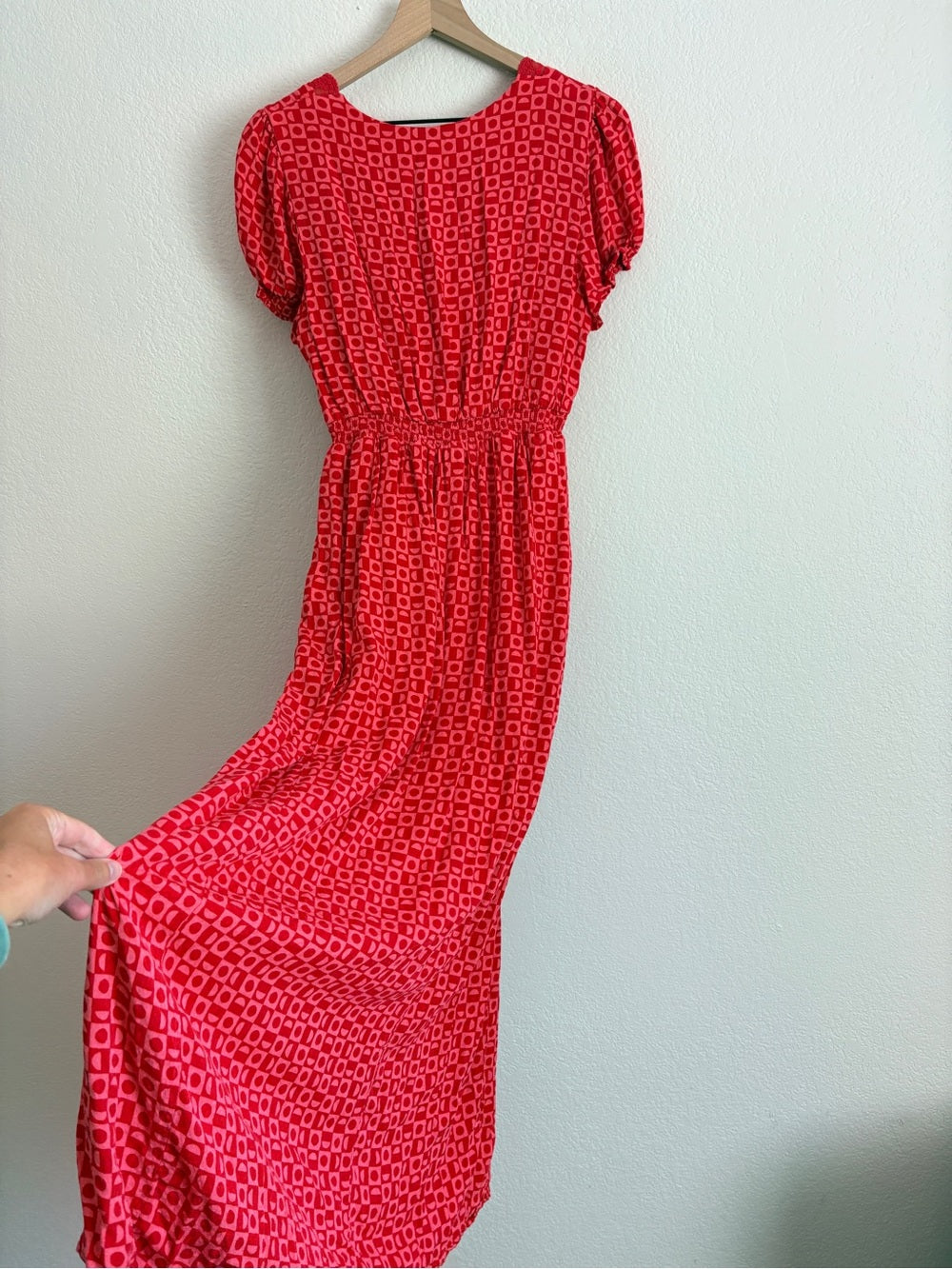 Free People Marley Red Printed V-Neck Dress with Side Slit (S)