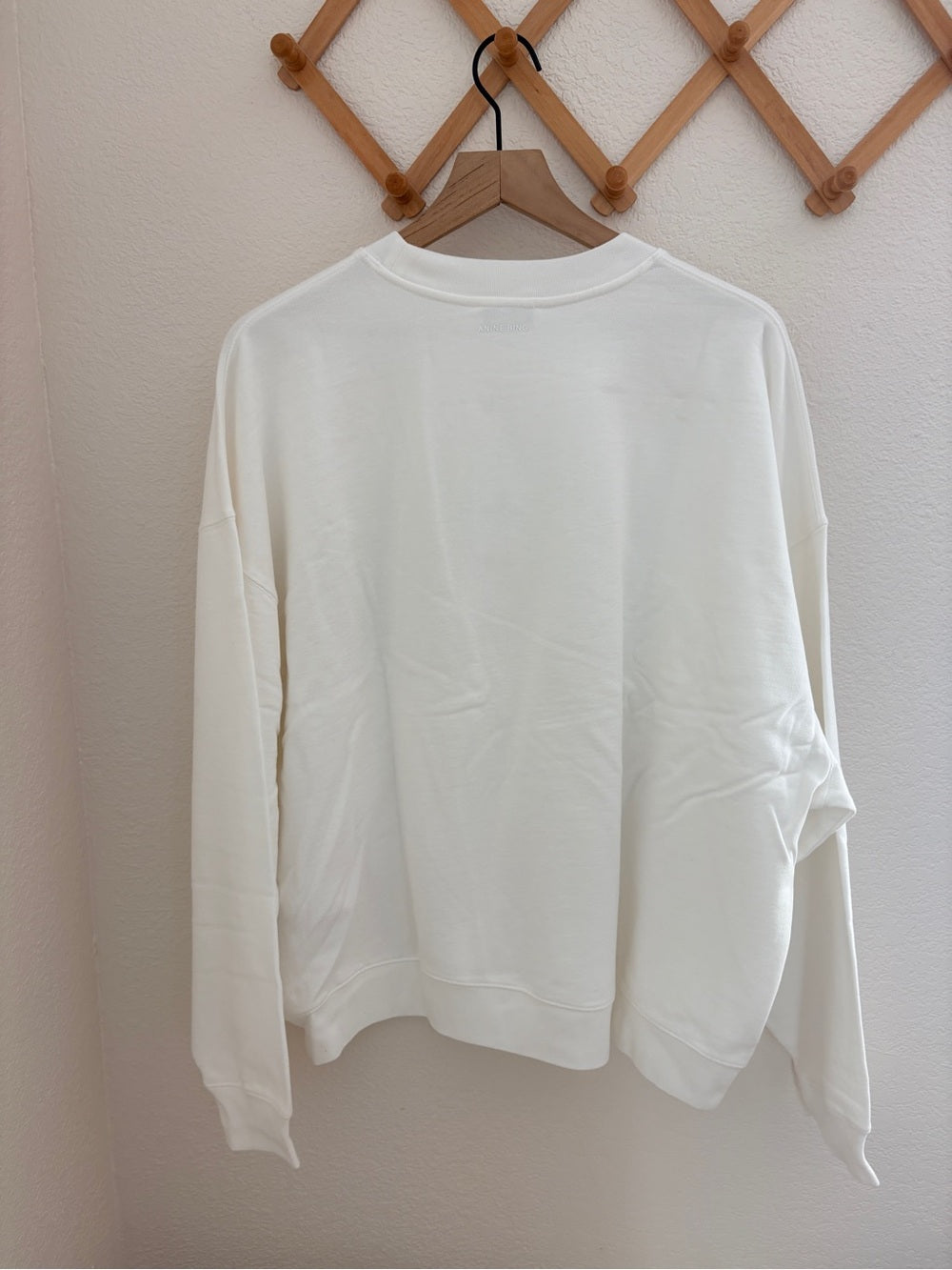 NWT Anine Bing Miles Oversized White Logo Patch Crewneck Sweatshirt (L)