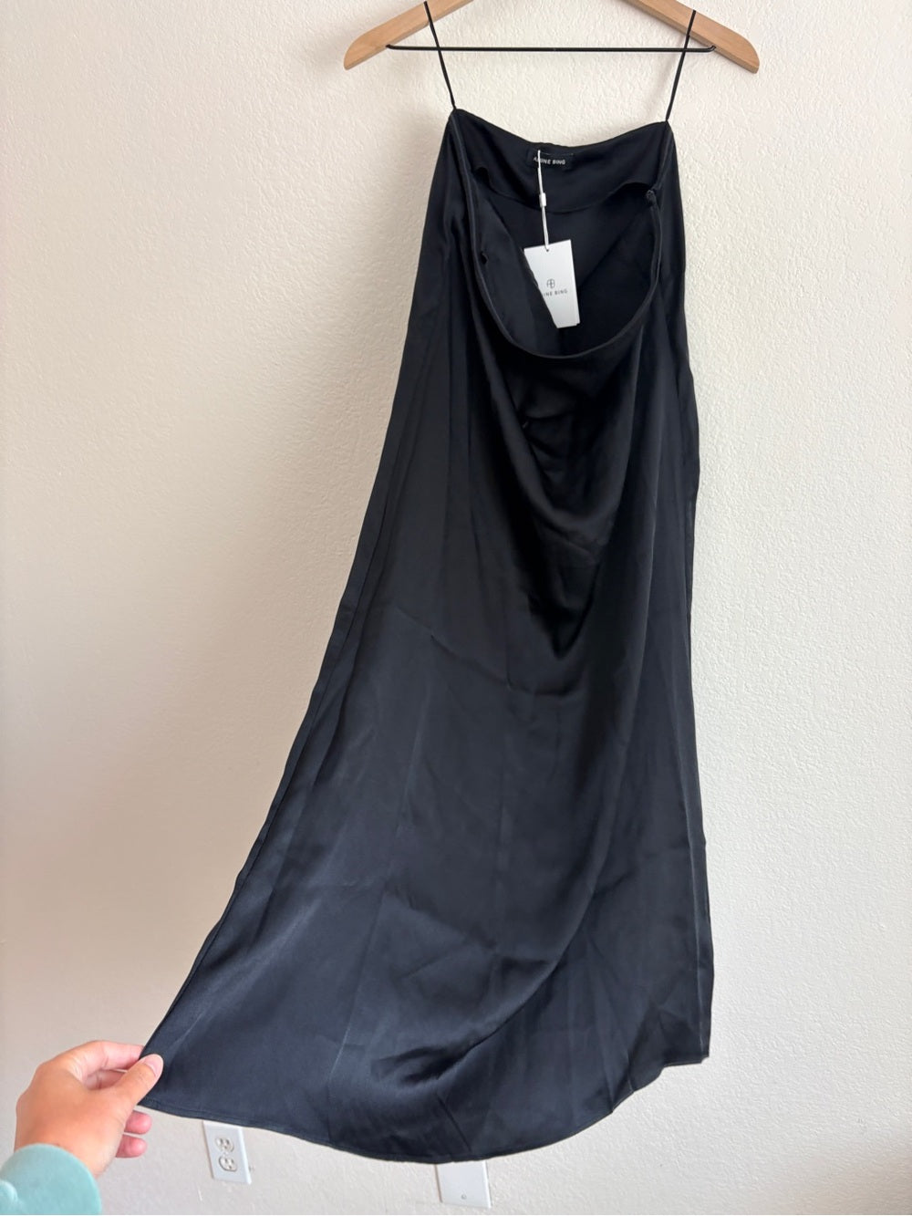 NWT Anine Bing Silk Black Megan Strapless Dress LBD Little Black Dress (L)