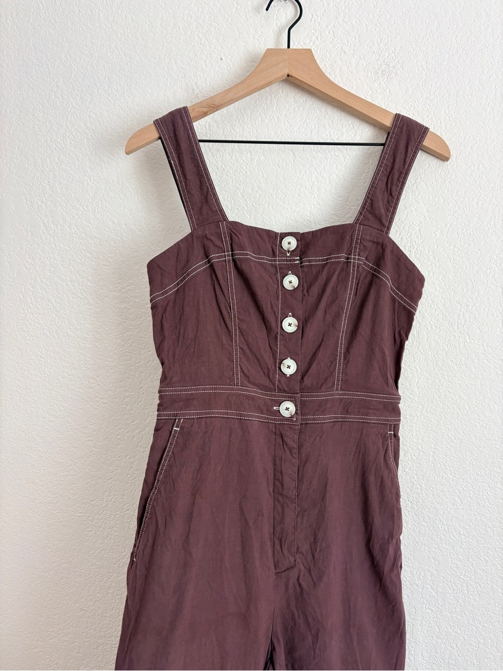 Anthropologie Maeve The Colette The Portside Button-Front Jumpsuit Chocolate (8)