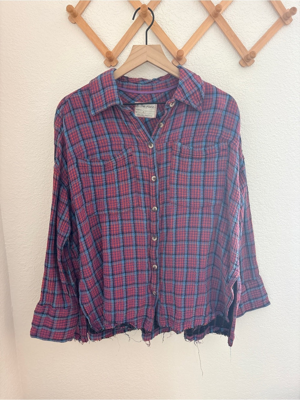 Free People Cardiff Purple Plaid Button-Up (S)