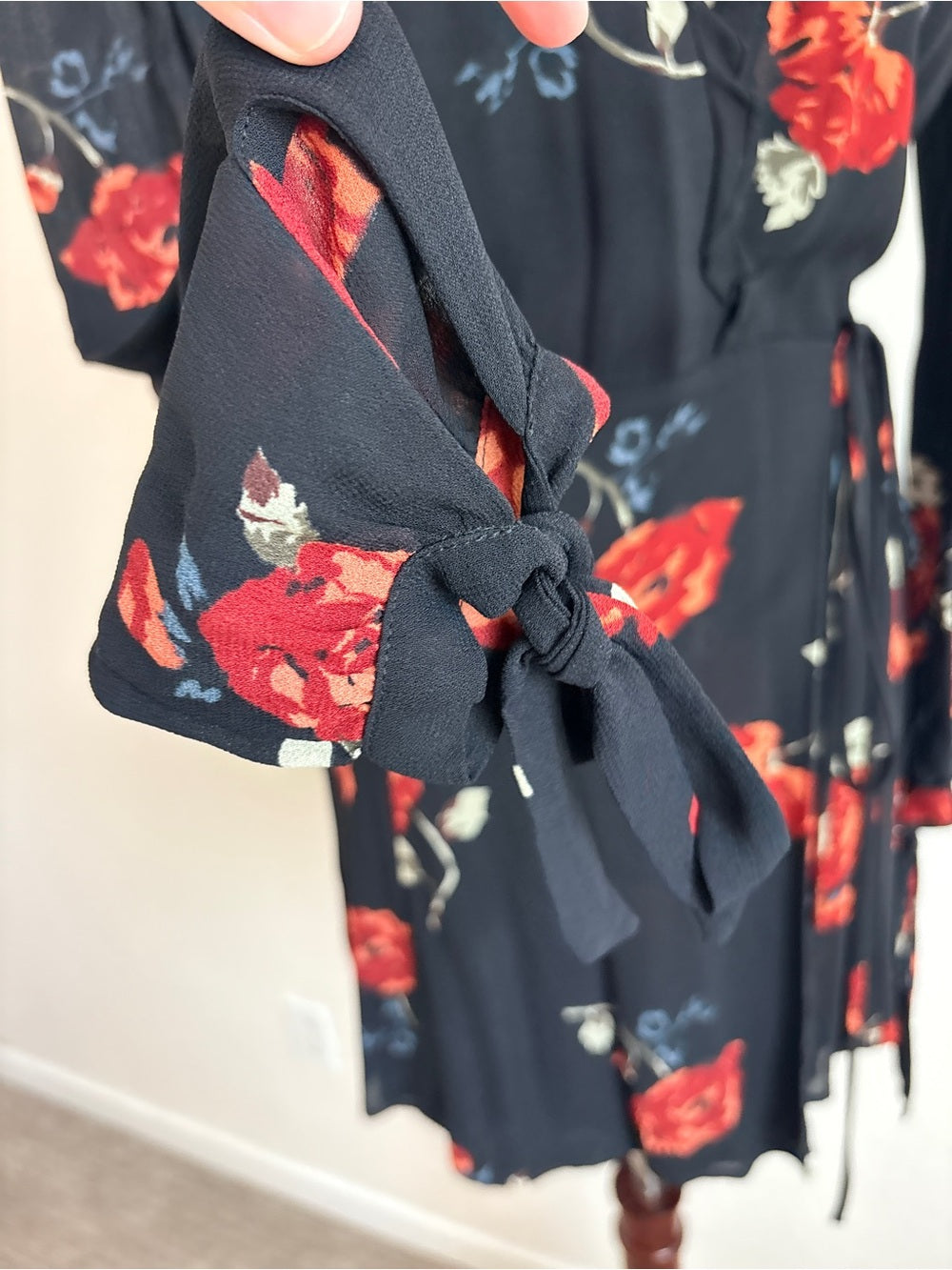 Reformation Delta Floral Black Wrap Dress (XS)