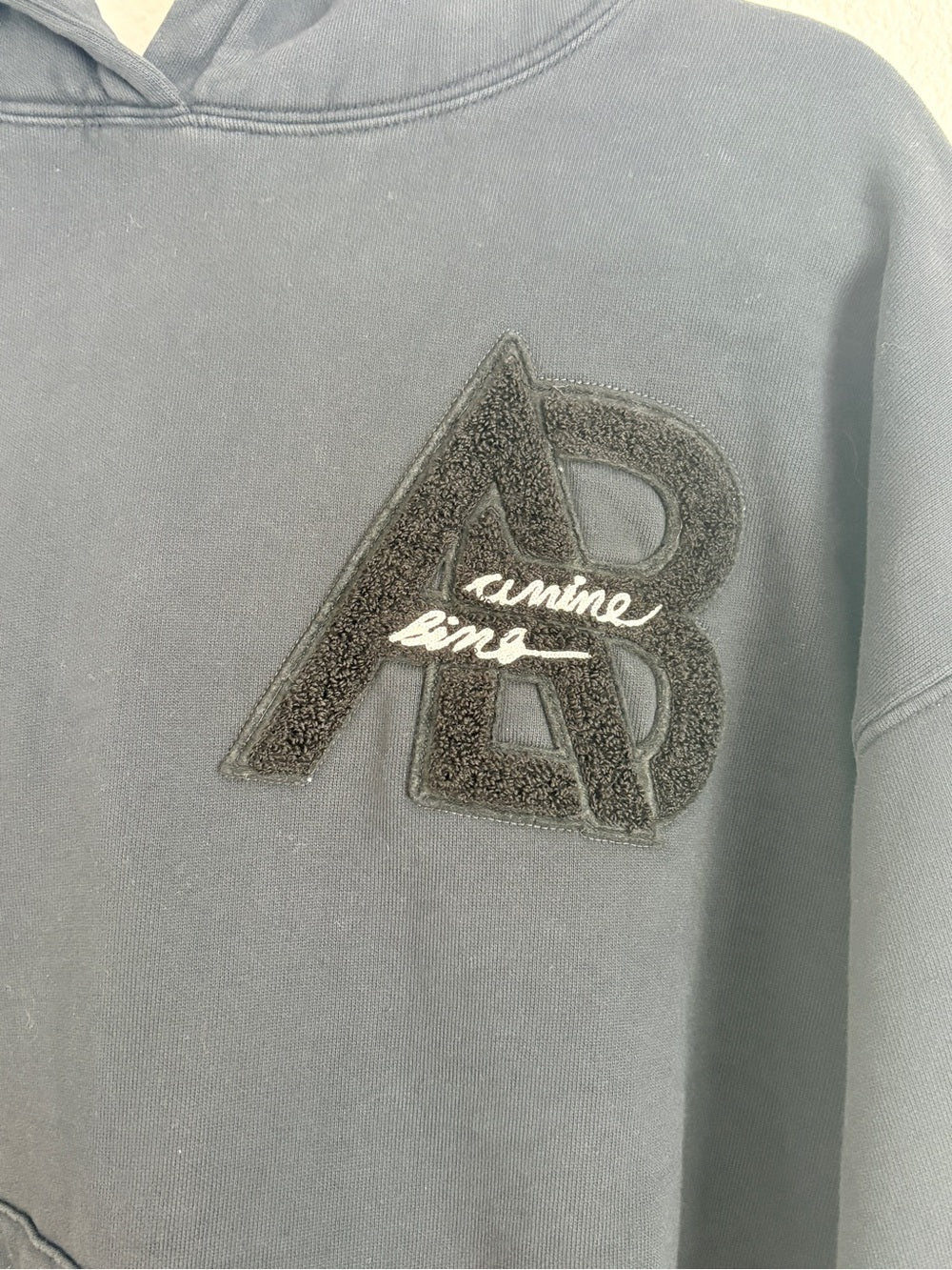 NWT Anine Bing Jaci Black Logo Patch Hoodie in Vintage Black (L)