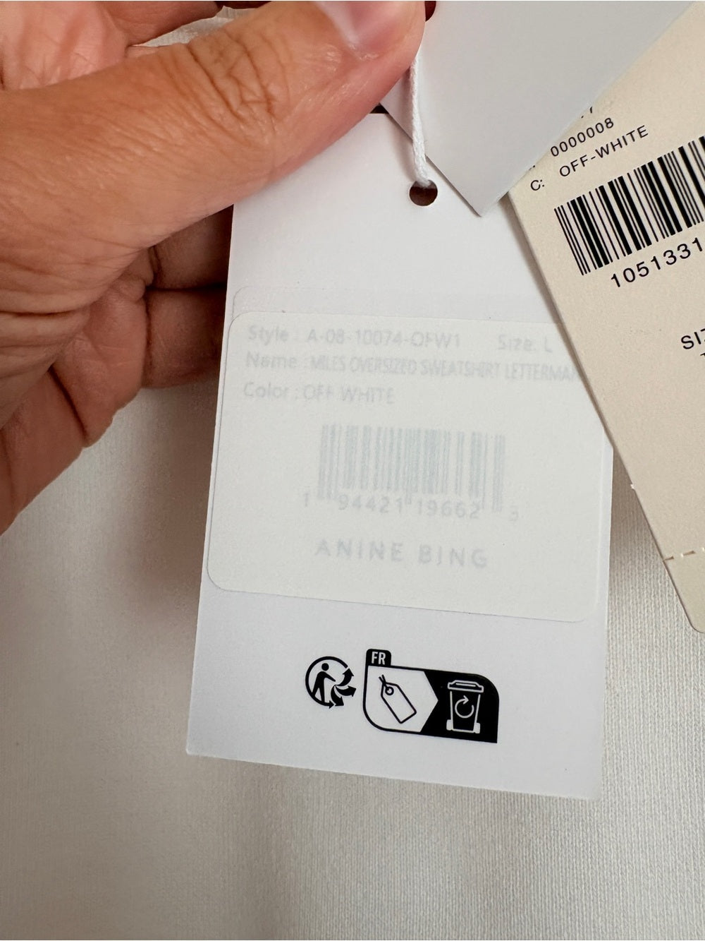 NWT Anine Bing Miles Oversized White Logo Patch Crewneck Sweatshirt (L)