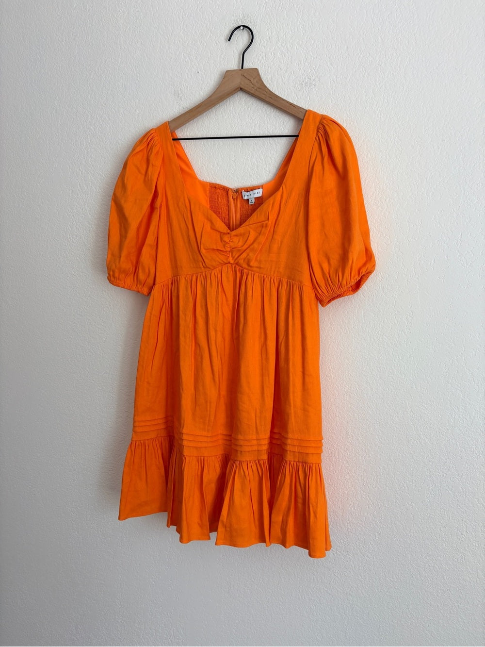 Gianni Bini Linen Orange Puff Sleeve Mini Dress Summer Dress (4)