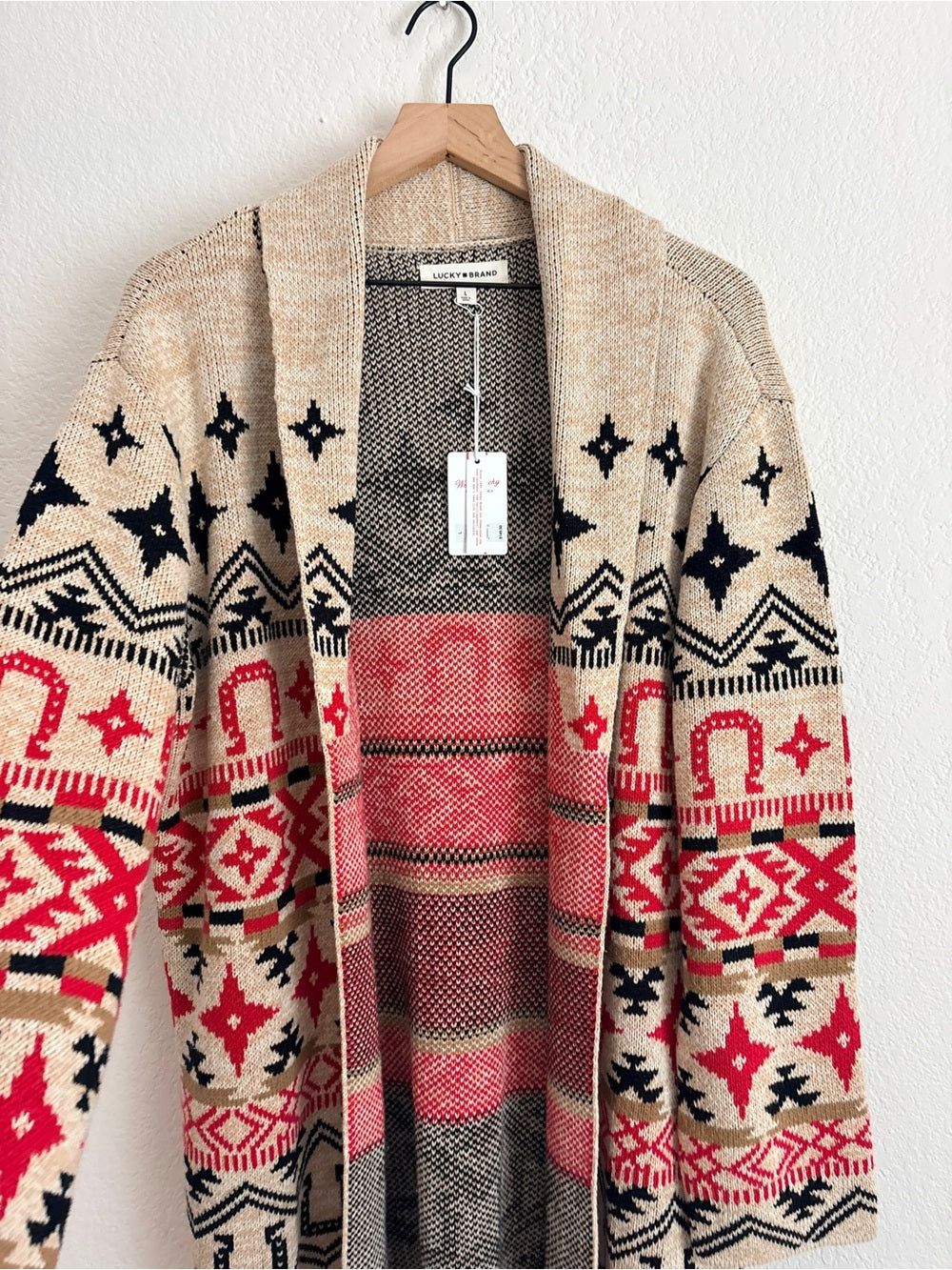 NWT Lucky Brand Open-Front Aztec Cardigan Sweater (L)