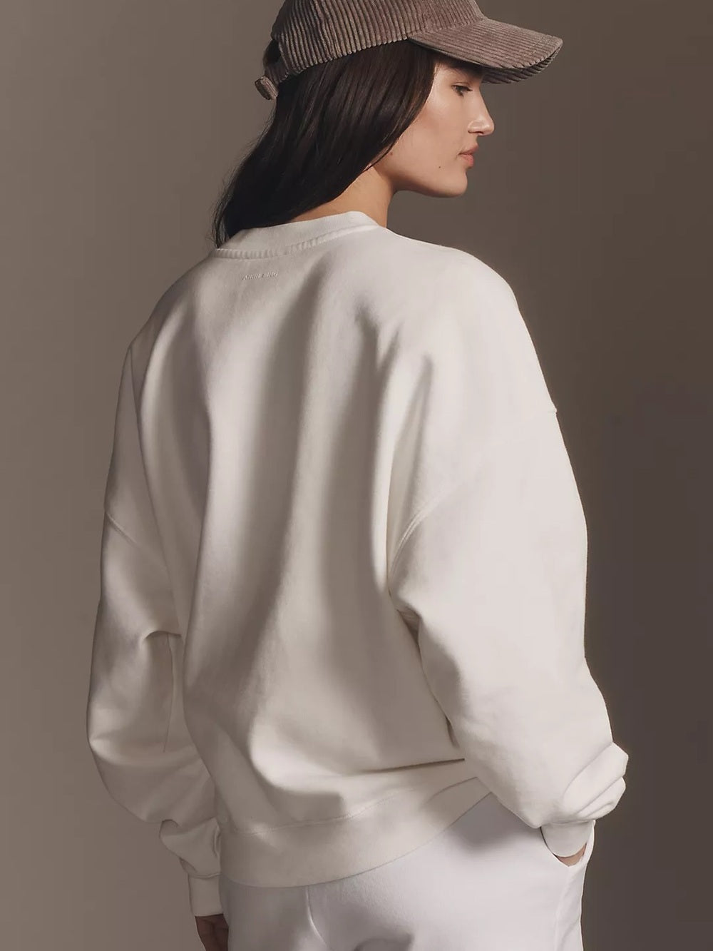 NWT Anine Bing Miles Oversized White Logo Patch Crewneck Sweatshirt (L)