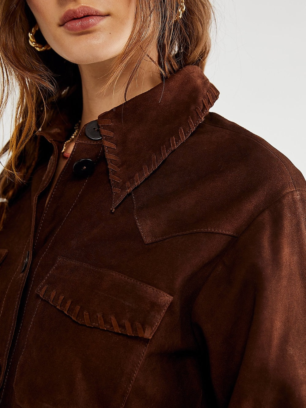 Free People x Brenda Knight Suede Lambskin Chocolate Brown Cropped Jacket (M)